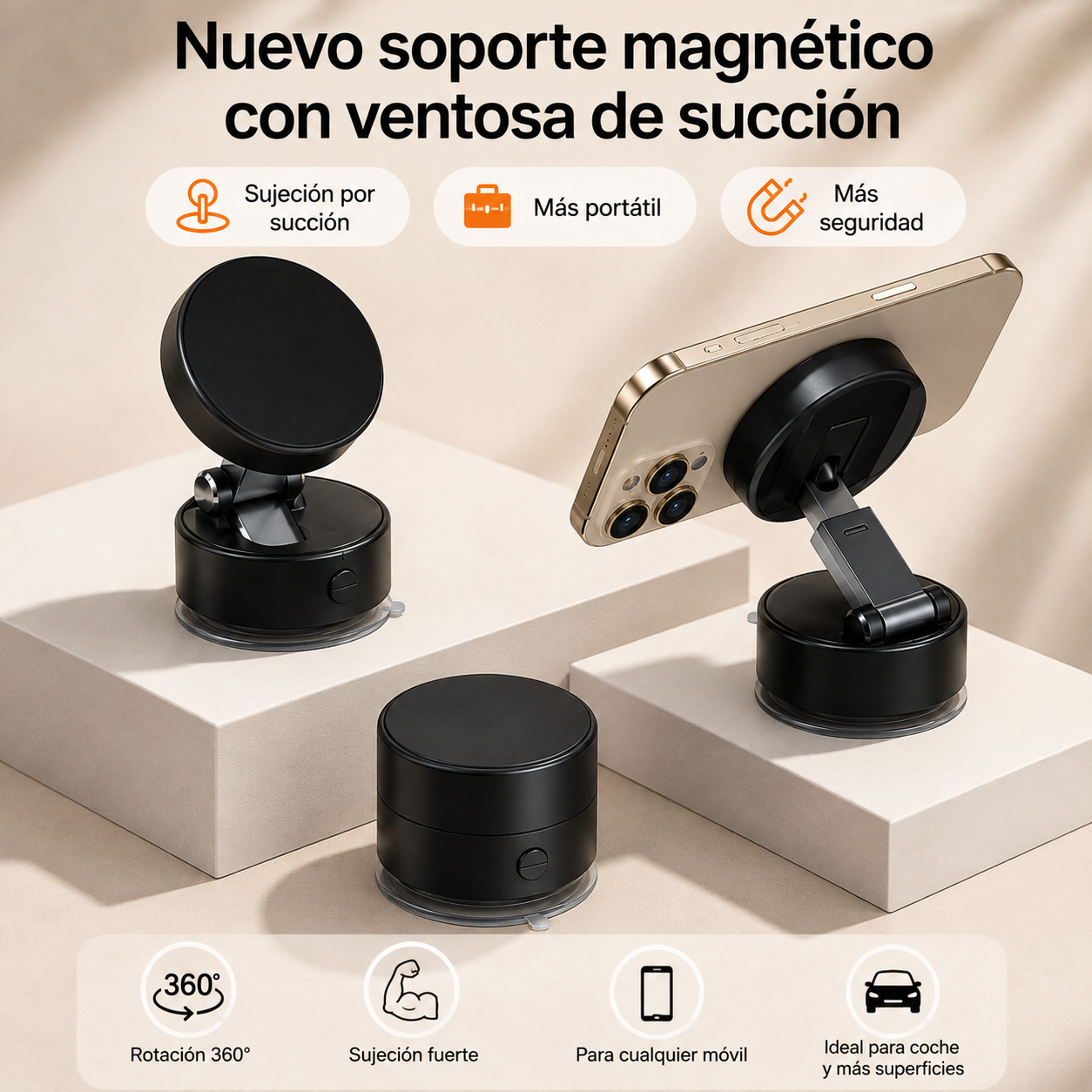 MagGrip 360™ | Soporte Magnético con Ventosa 360°