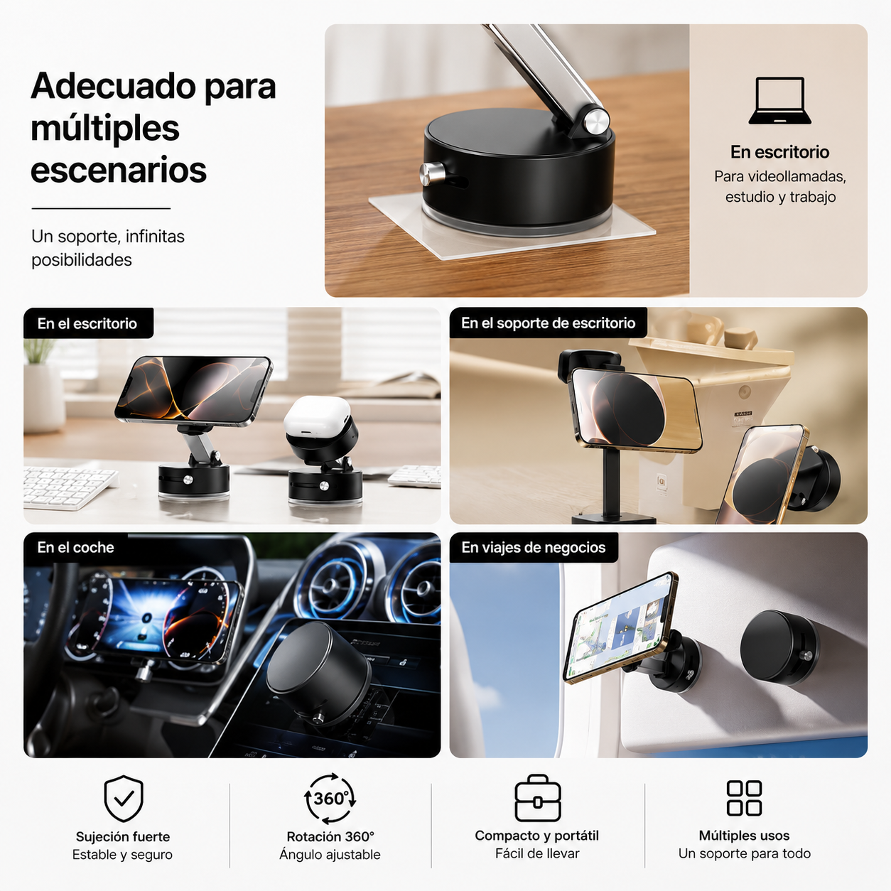 MagGrip 360™ | Soporte Magnético con Ventosa 360°