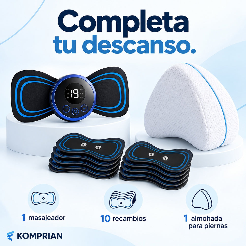 Pack completo con masajeador, 10 recambios y almohada